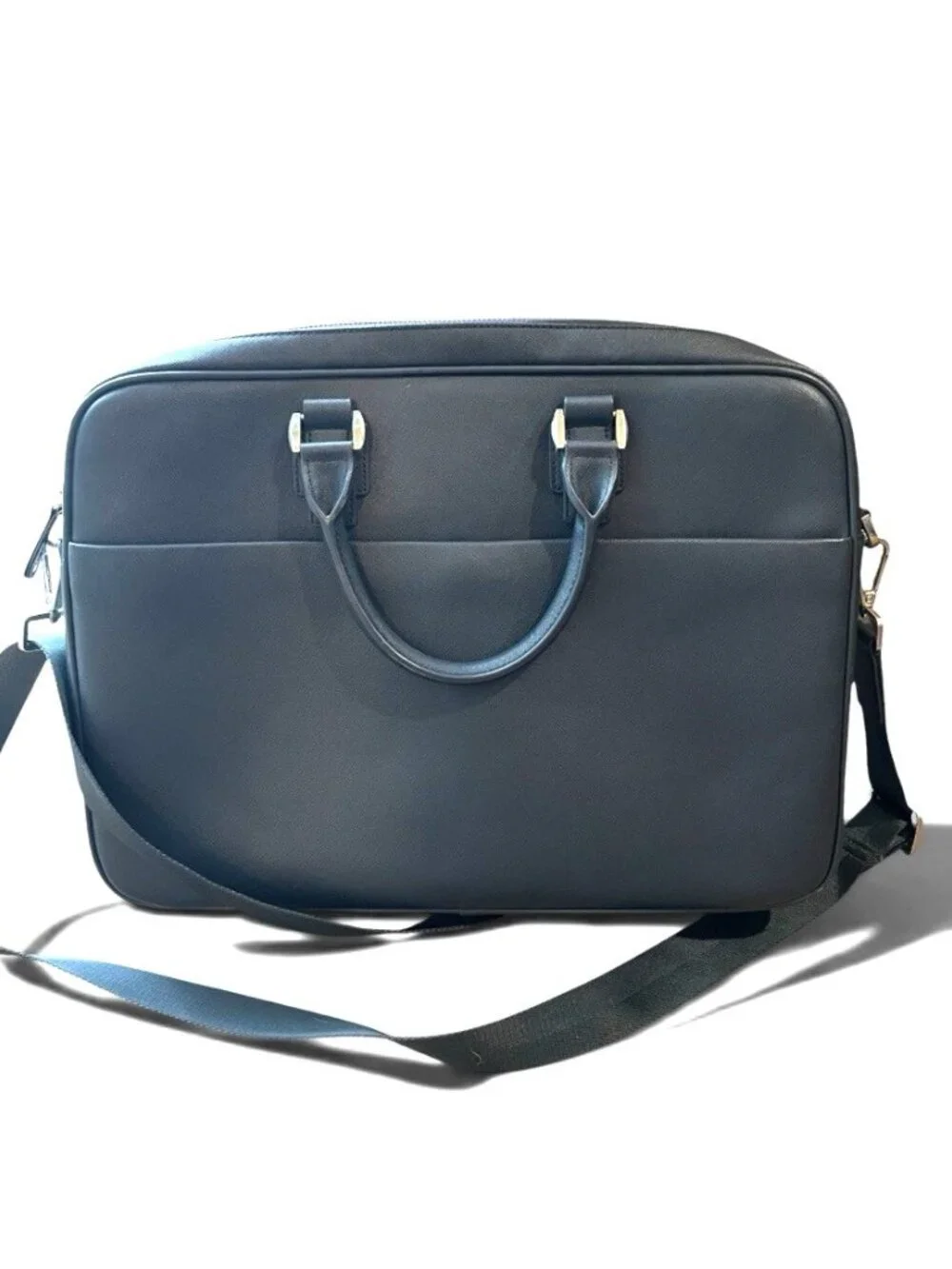 PEDRO Navy Blue Leather Briefcase Shoulder Bag Computer Padded Travel NWT